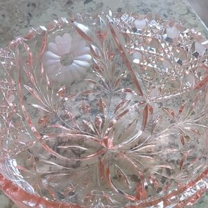 Crystal Glass Pink Hand Cut Floral Bowl